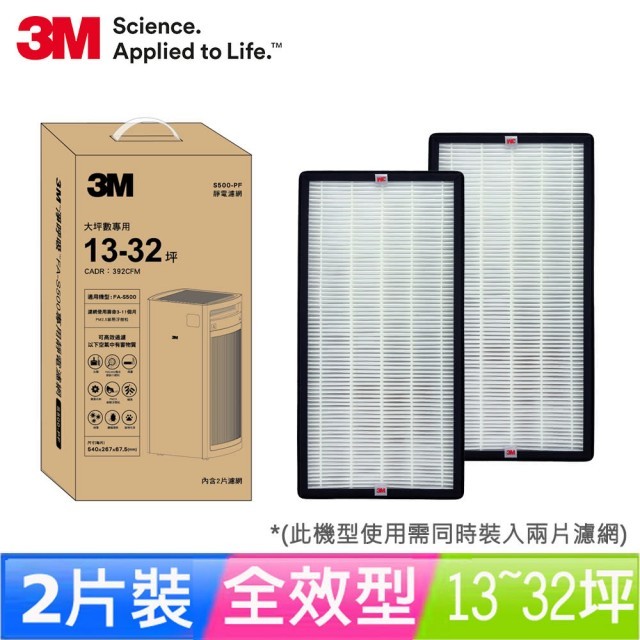 3M 淨呼吸FA-S500/32坪清淨機靜電專用濾網2片組(濾網型號:S500-PF)