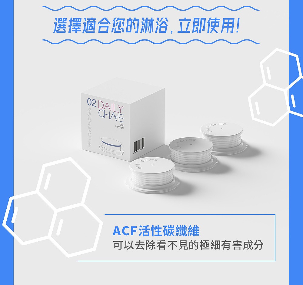 【韓國製造 DailyCha-E】ACF抗菌除餘氯濾芯 三包裝 DA-1 (抗菌 除氯 活性碳)